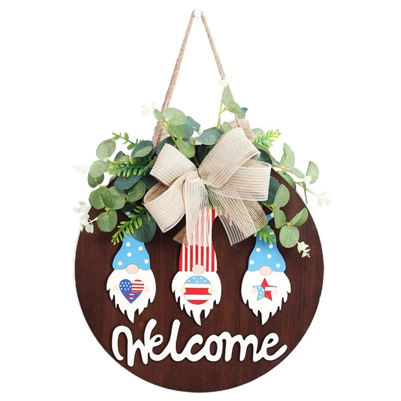 Independence Day Gnome Welcome Wood Sign 4Th Of July Gnome Welcome Door Sign Hanging Wall For Porch Front Door