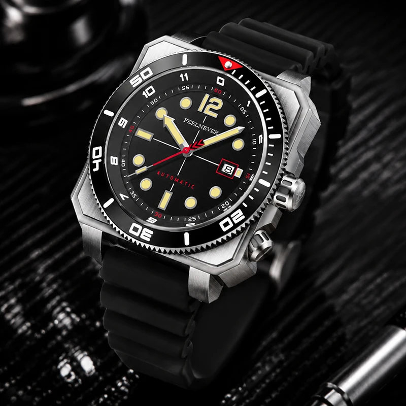 FEELNEVER Automatic Watches for Men Fashion Business Silicone Waterproof Men's Mechanical Wristwatch Sapphire Diver Watch Men view 4