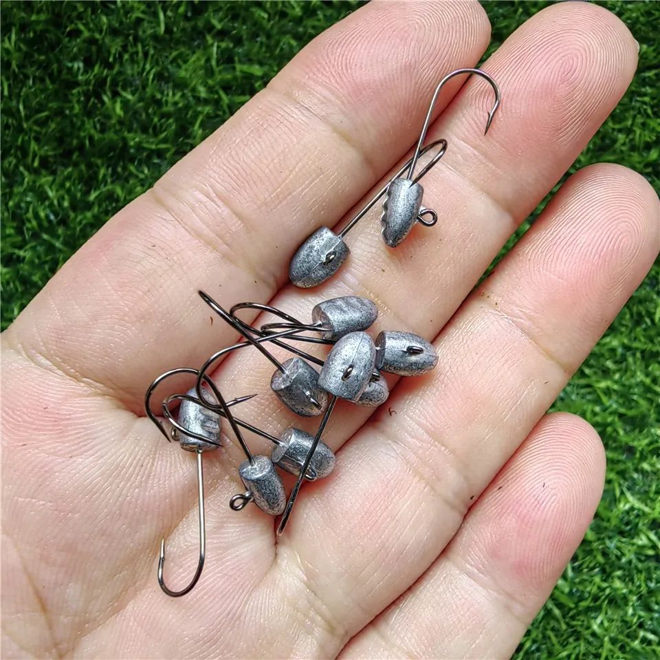 Swolfy 10pcs Light Game AJING Fishing Hooks 0.9g 1.6g 2.8g 3.9g Soft Lure For Rockfish Bait Finesse Jig Head Worm Hook