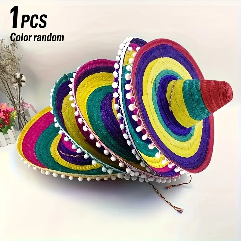 Sombrero Mexicano de Color Aleatorio, Gorra Étnica para Carnaval, Halloween, Disfraz Familiar, Cosplay, Fiesta Temática, Decoración