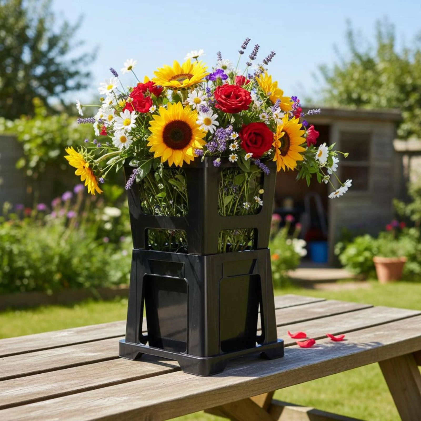 Flower Vessel Black Flower Arranging Vessel Arrangement Container Plastic Decor Item Rectangular