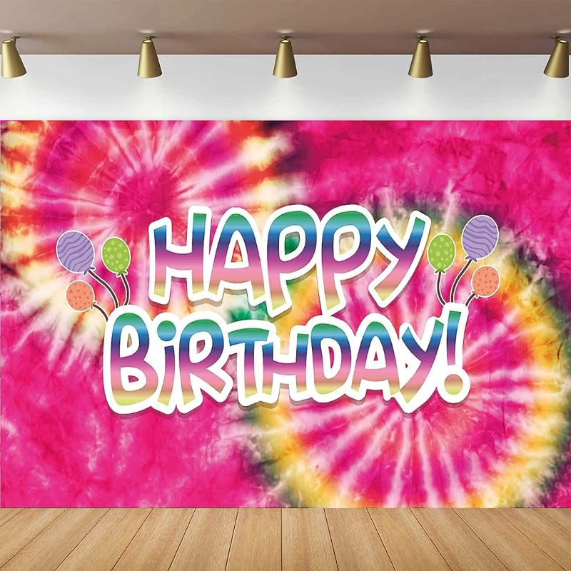 Photography Backdrop Tie Dye Themed Happy Birthday Party Banner Decoration Colorful Paint Rainbow Background Supplies For Girls