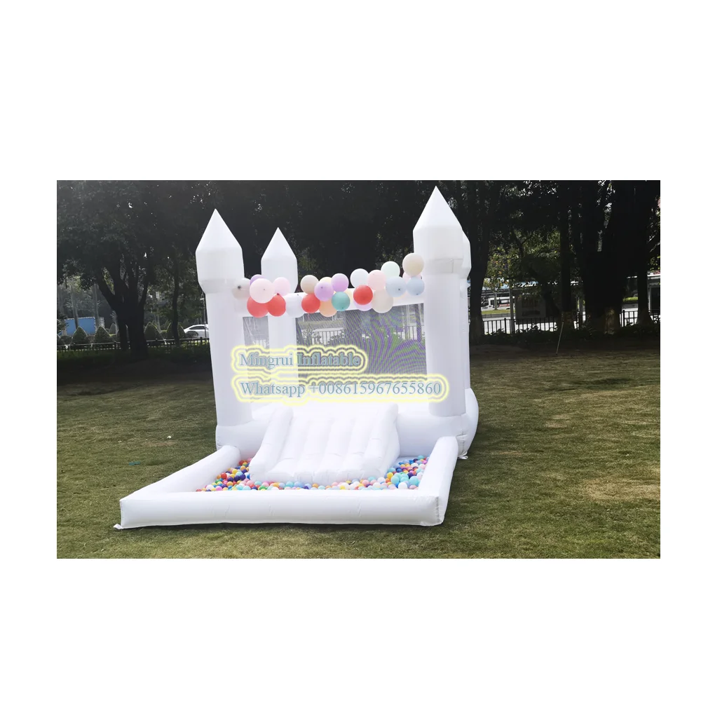 

Jumping Castle-Inflatable White Bounce House for Kids, Bouncy House with Blower, Slide, 5-8 Kids, 4x2.5M, 13x8ft