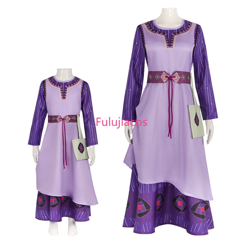 

Fulujiacos Asha Princess Cosplay Costume Purple Long Dress Girl