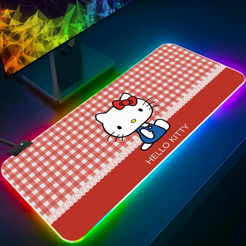 Sanrio Karikatür Sevimli Hello Kitty RGB Pc Gamer Klavye Mouse Pad Mousepad LED Parlayan Fare Altlıkları Kauçuk Oyun Bilgisayarı Mousepad