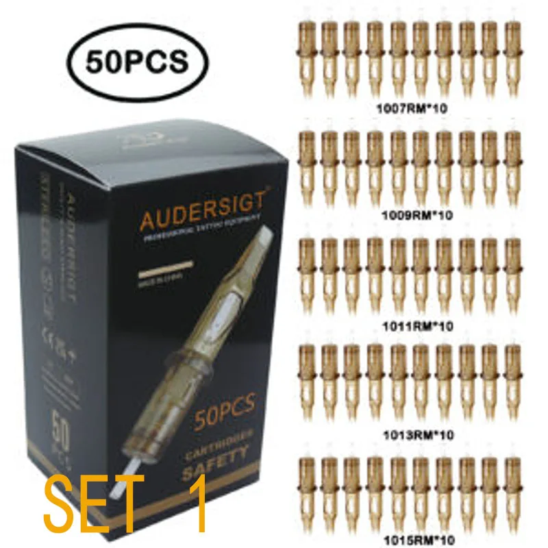 AUDERSIGT 50PCS Mixed Tattoo Cartridge Needles Set Disposable Tattoo Needle Cartridges RL RS RM M1 for Tattoo Machine Supplies
