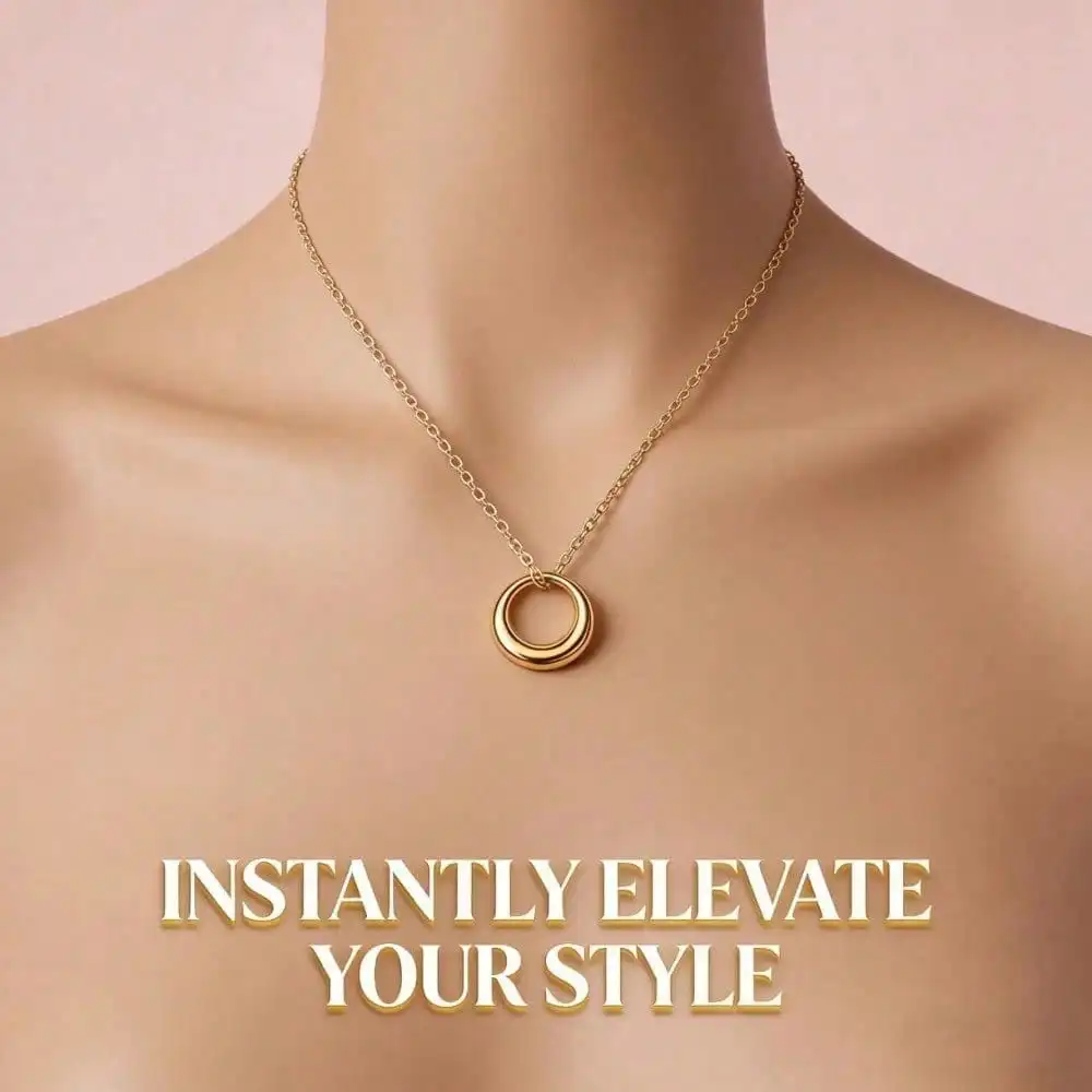 Classic Elegant Gold-Plated Titanium Steel Donut Pendant Necklace Women Jewelry Golden Stainless Steel Lock