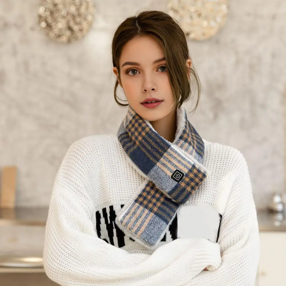 Winter Heated Scarf Men Women Rechargeable 3 Heat Settings Waterproof Neck Heating Pad Plaid Print Scarf Heated Wrap 따뜻한 목도리