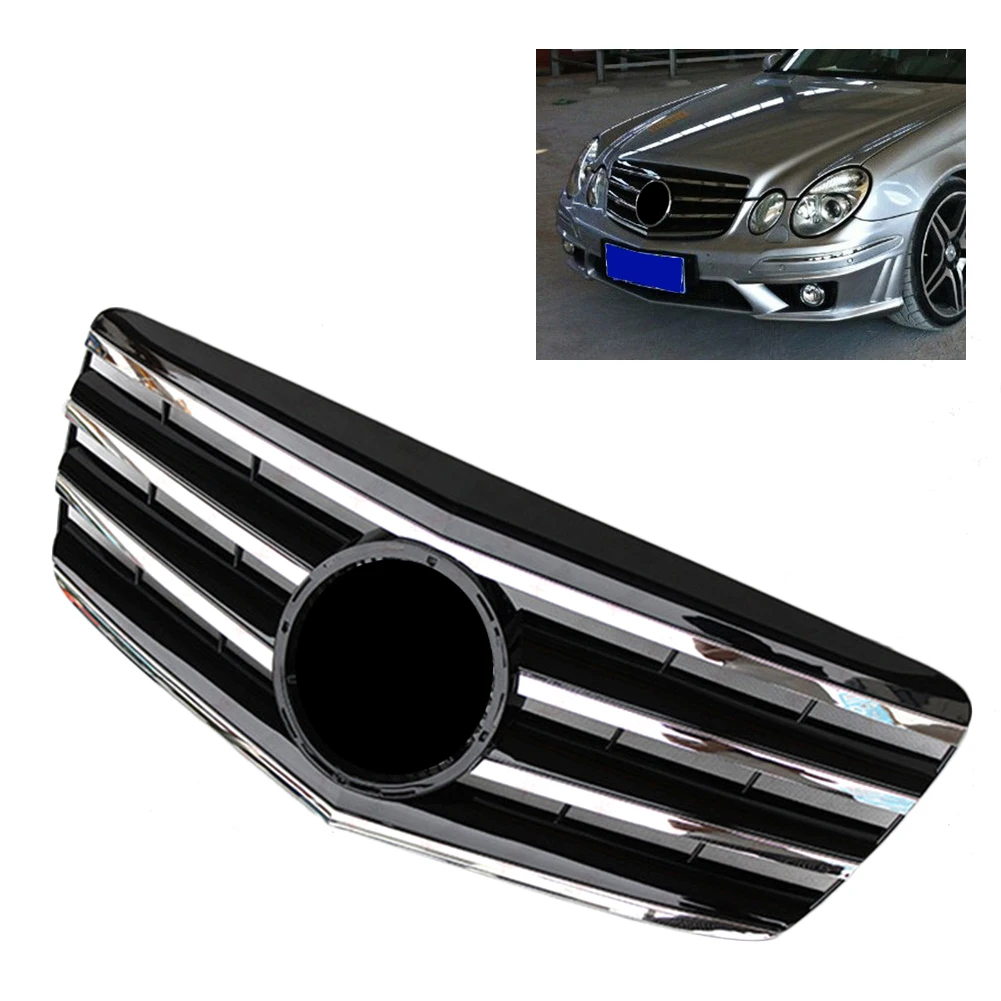 W211 Car Front Mesh Grille Grill For Mercedes Benz E-Class E500 E550 E280 E320 E350 2007 2008 2009 ABS Plastic w/ Chrome Logo