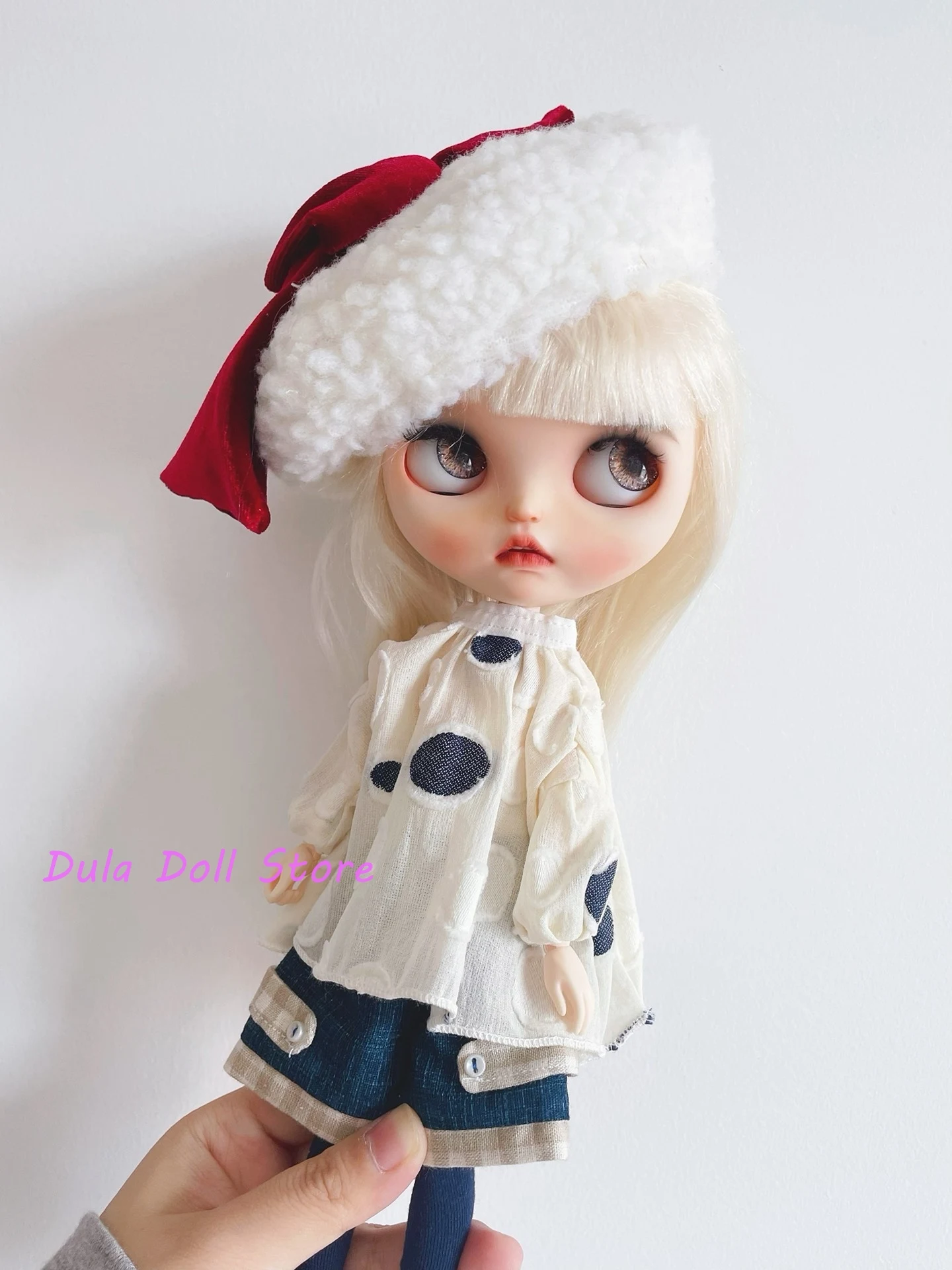 Dula Doll Clothes Dress A light beige polka dot top set Blythe Qbaby ob24 ob22  1/6 Bjd Doll Accessories