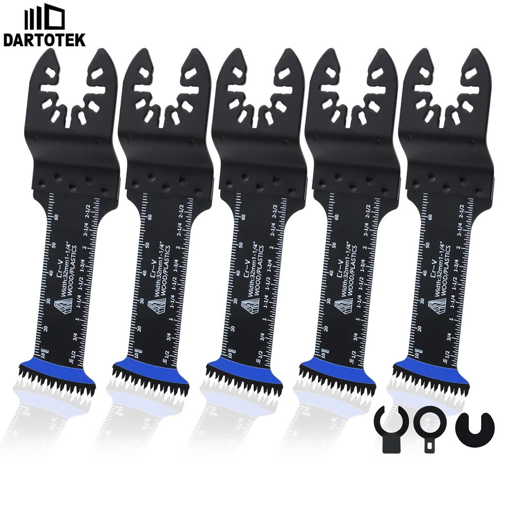 DARTOTEK 5pcs Oscillating Saw Blade Set Japanese Teeth Woodworking Cutting PVC Plastic Wood Multifunctional Saw Blade Cutter