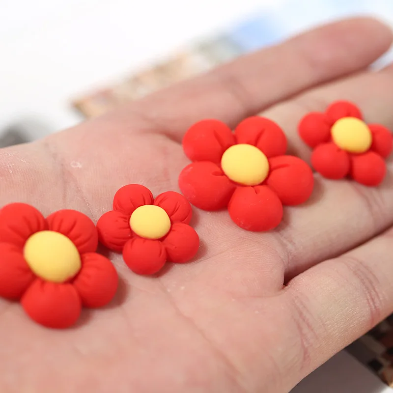 20Pcs Resin Red Flower Flatback Cabochon Scrapbooking Hair Bows Center Craft DIY Phone Case Decoration Accessories Embellishment
