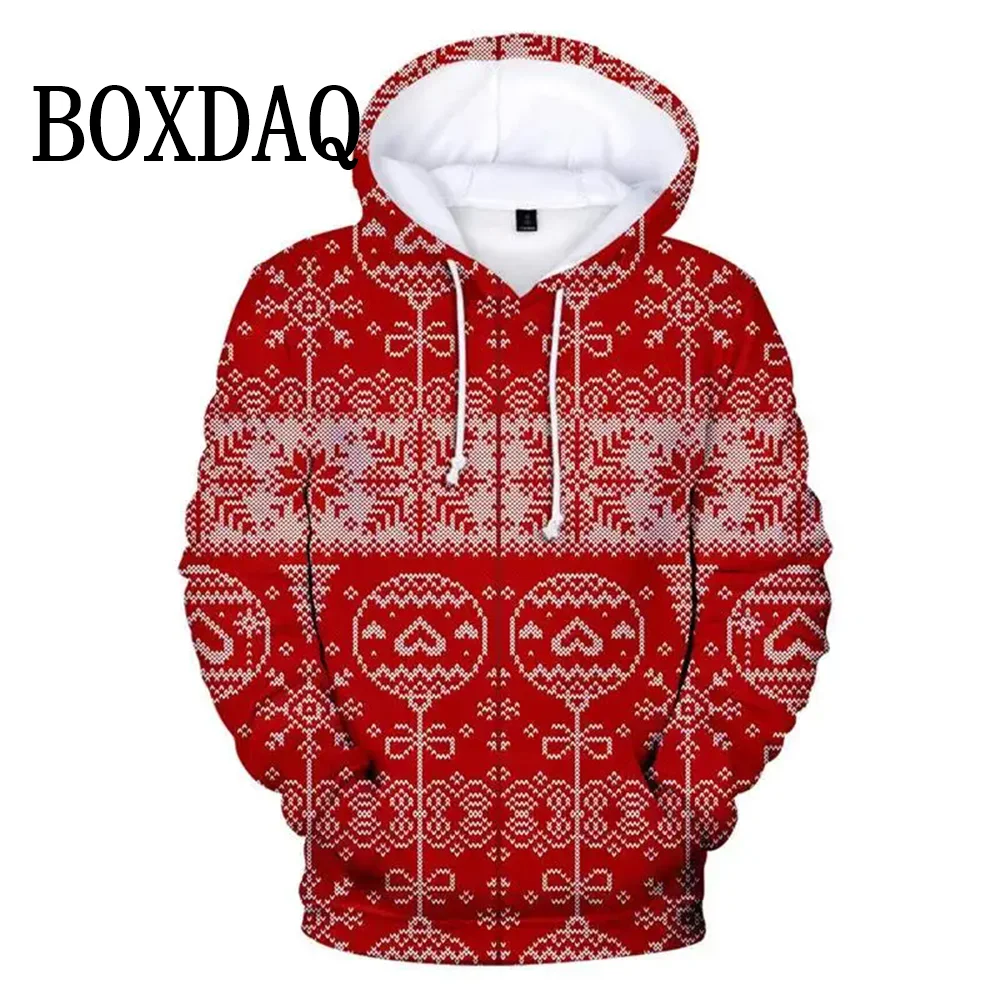 Autumn Winter Hoodie For Women New Year Party Clothes Christmas Elk Fun 3D Printed Pullover Sweatshirts Casual Pockets Loose Top