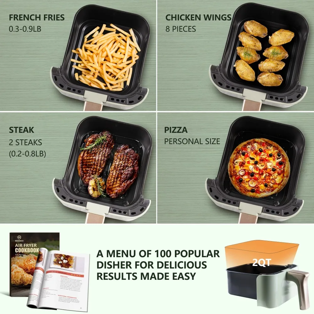 2Qt Air Fryer, Touchscreen Control Panel, 8 Preset Modes, Air Fryer Cookbook,One-key operation without setting,easy to clean.