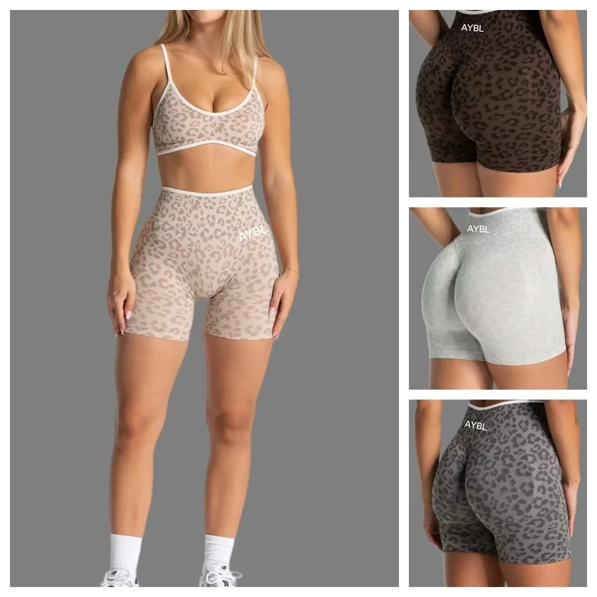 Women's Color Block Leopard Print Yoga Shorts High Waisted Seamless Butt Lifting Shorts for Fitness Jogging Workout