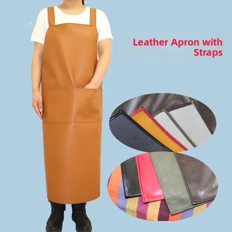 Waterproof Thickened Leather Apron Waist Apron Adult Extended Workwear Unisex Leather Coverall Overalls Household Cleaning Tools