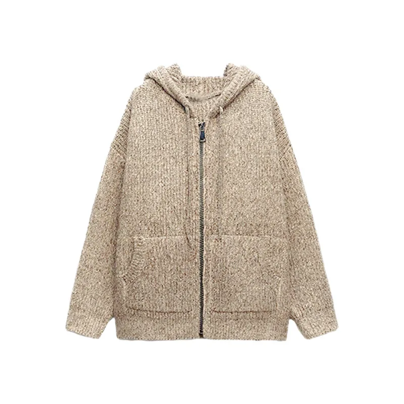 

2025 Autumn New Korean Retro Knitted Women's Oversized Hoodie Sweatshirts Winter Thick Warm Loose Zip Up Hoodie Coat for Women