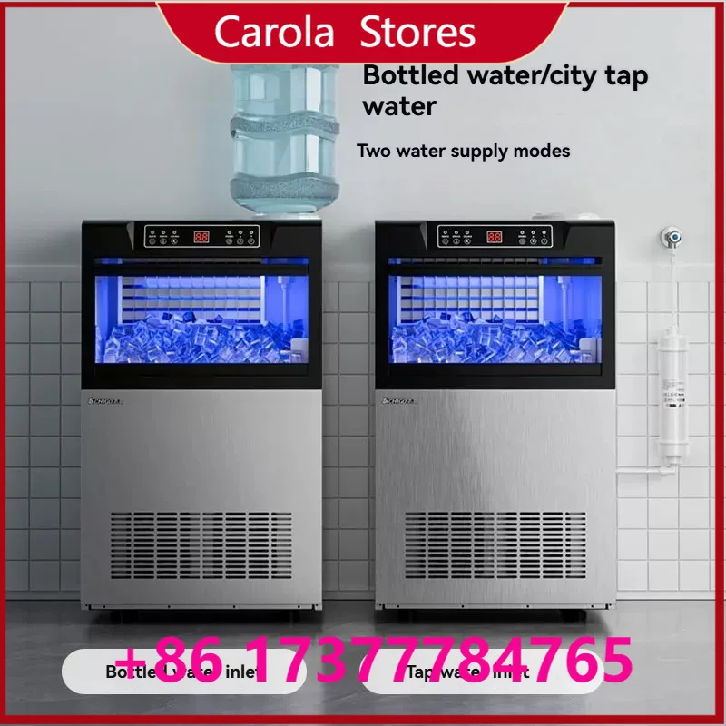 Automatic Large Capacity Cube Ice Maker, Commercial Stainless Steel Square Ice Making Machine for Milk Tea Coffee Shop Bar