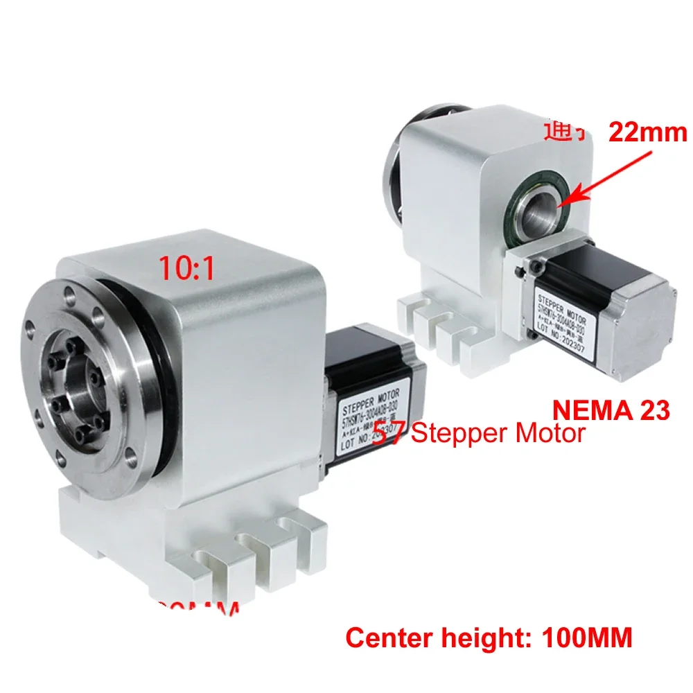 Harmonic Reducer Harmonic Gearbox CNC A 4th Axis Rotary Axis NEMA23 Stepper Motor CNC Indexing Head 3/4 Jaws 100MM Chuck