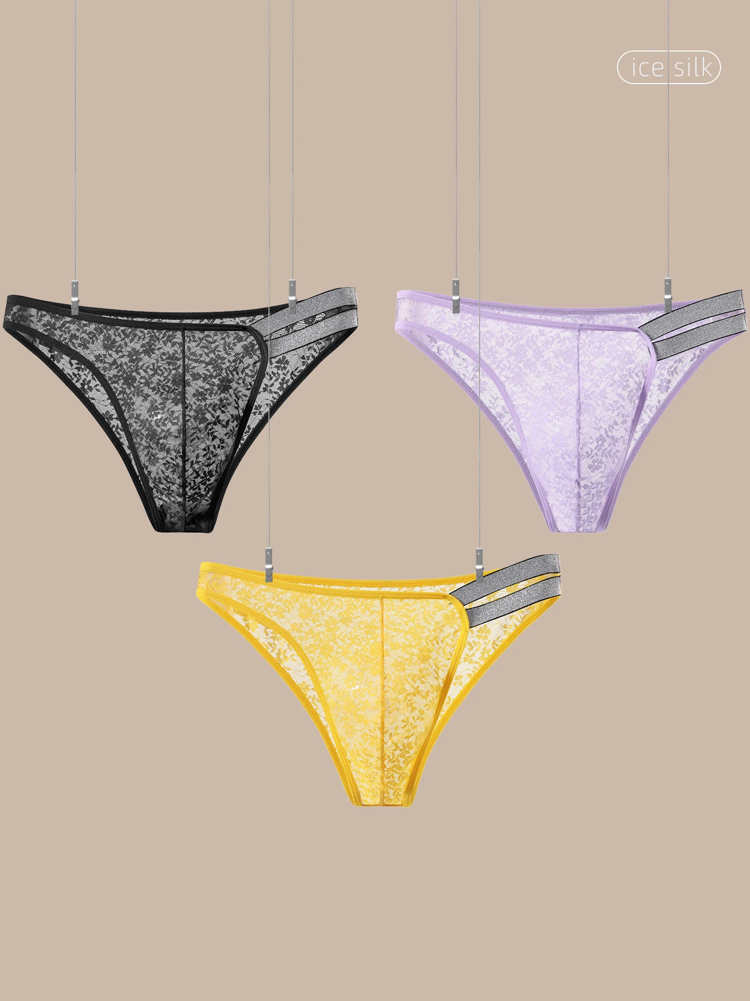 

Men's Low Waist Lace Briefs Transparent Breathable Quick Dry Sexy Comfortable Soft Underwear Male U Convex Pouch Fun Panties