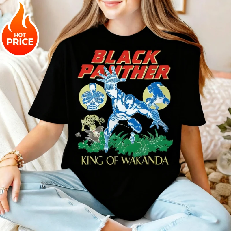 

Летняя футболка Marvel «Черная пантера» для мальчиков и девочек, 2026, семейная одежда для родителей и детей, повседневная свободная мужская футболка большого размера с короткими рукавами, женская футболка