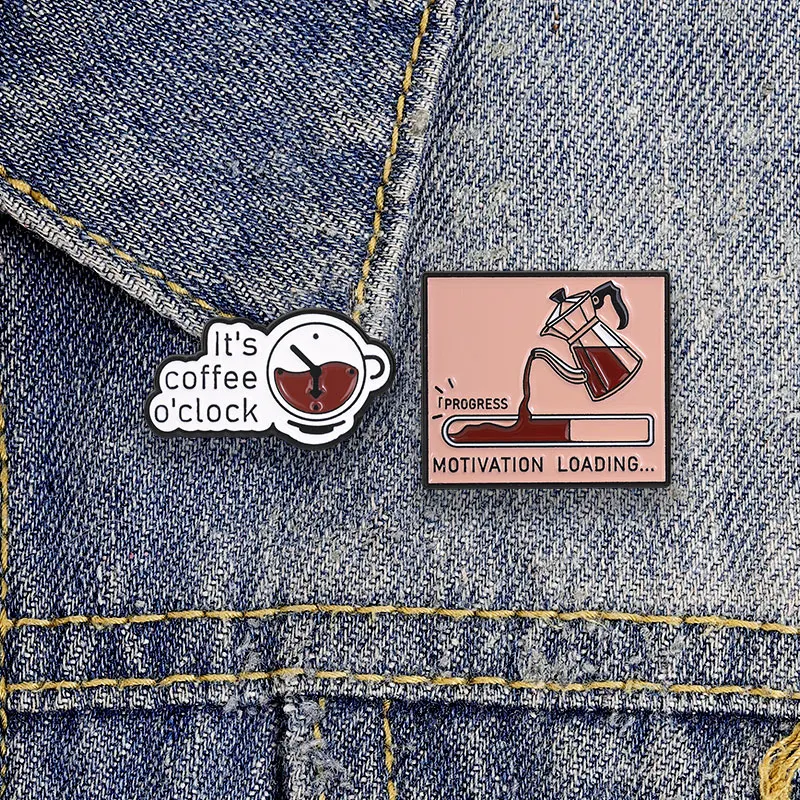 Motivation Loading Coffee Pot Progress Bar It's Coffee O'clock Enamel Badge Caffeine Addict Humor Pin Brooch For Office Workers