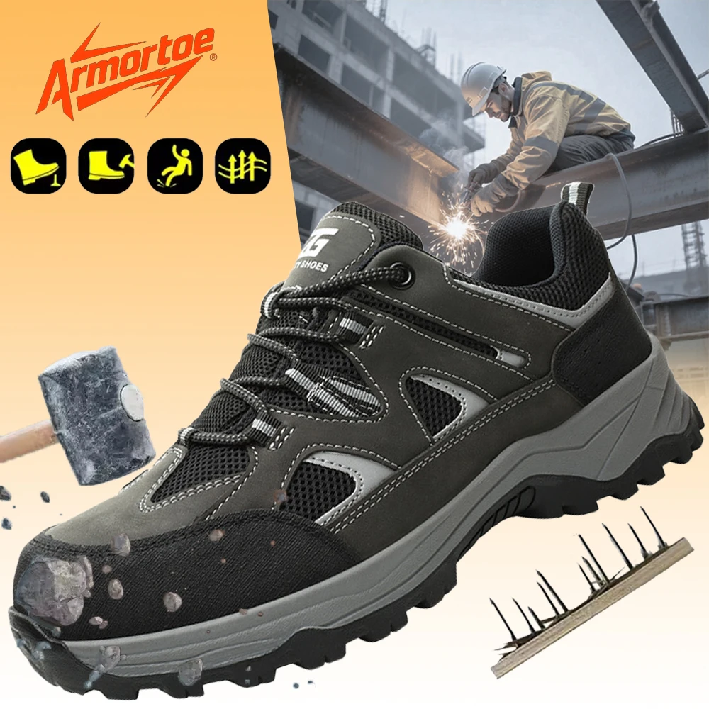 

ArmorToe Men's Anti-Slip Work Shoes SteelGuard Puncture Proof Site-Proven Breathable Construction Safety Footwear #Armor3021