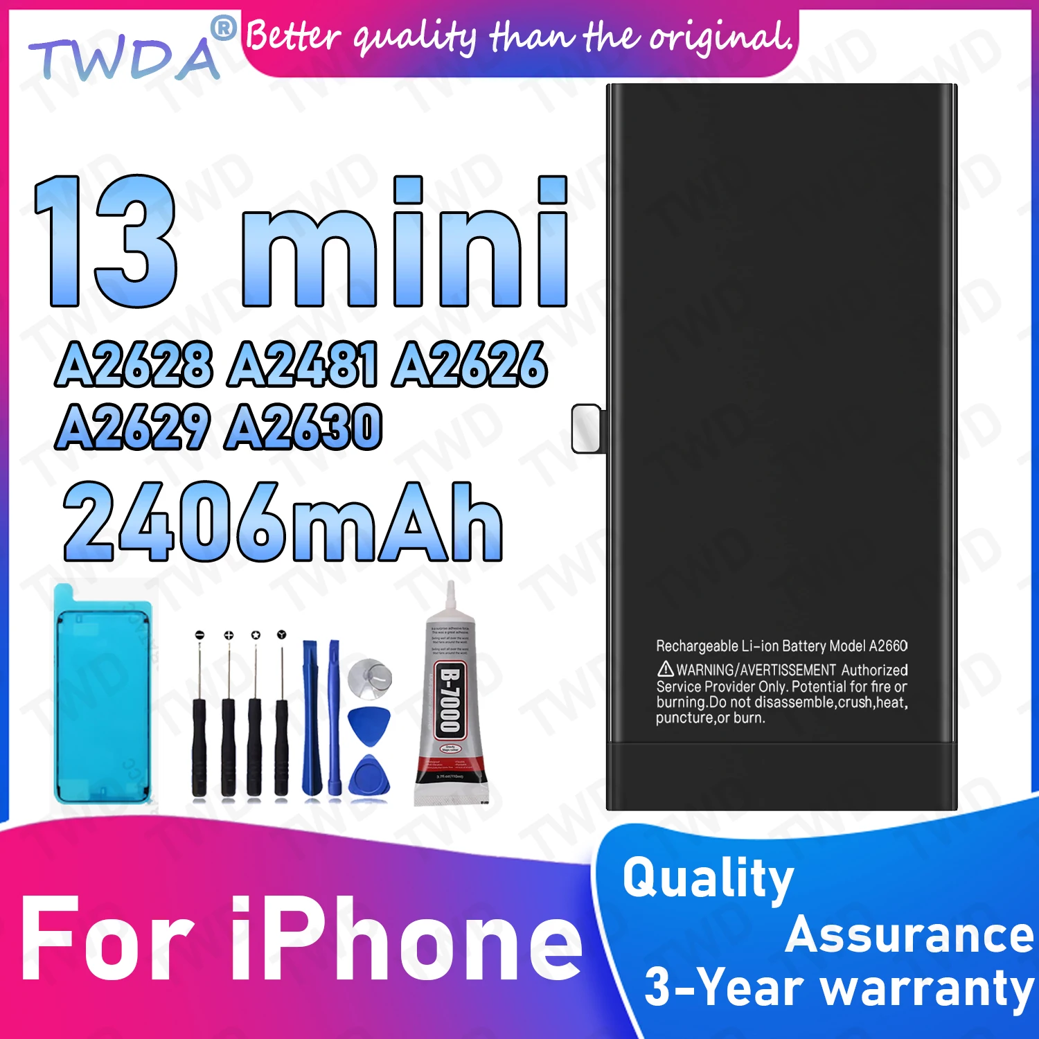 

A2660 Large capacity 2406mAh Battery For iPhone 13mini/A2628/A2481/A2626/A2629/A2630 Batteries New High Quanlity+Free Tools