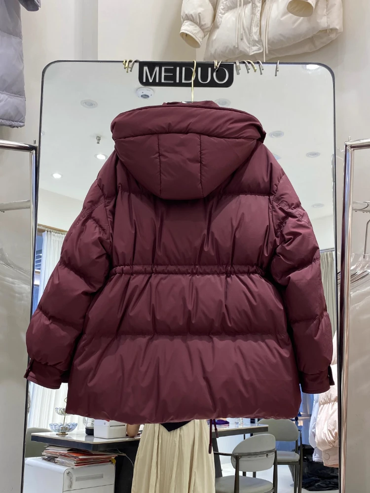 Veste en duvet de canard blanc pour femme, Parka mi-longue épaisse à capuche, couleur unie, manteau chaud surdimensionné, vêtements d'extérieur, nouvelle collection hiver 2025