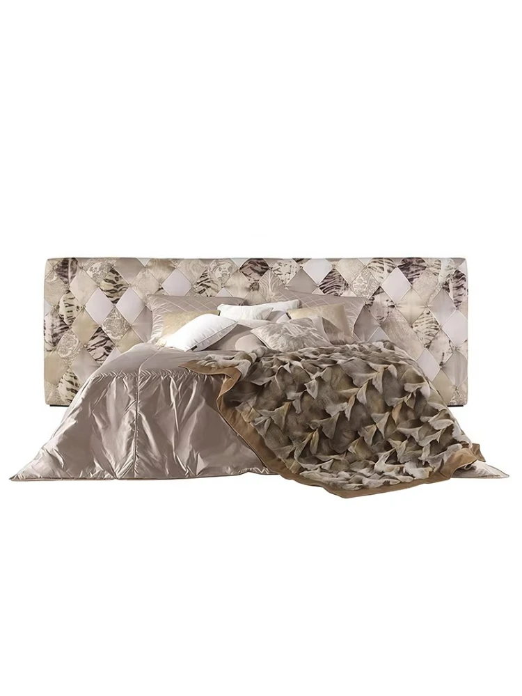 Italian luxury modern bedroom furniture, button leopard print fabric, high headboard, double bed set, family king bed