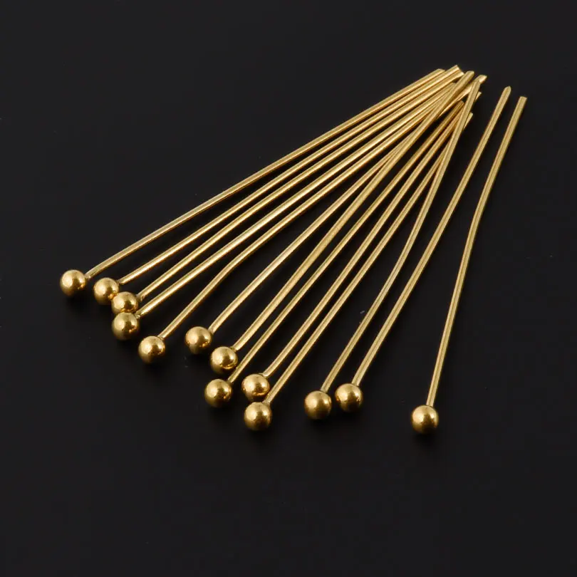 100 Stück/Lot Goldfarbene Edelstahl-Kugelkopfnadeln PVD-Nadeln DIY Schmuckzubehör Base De Aretes Acero Inoxidable