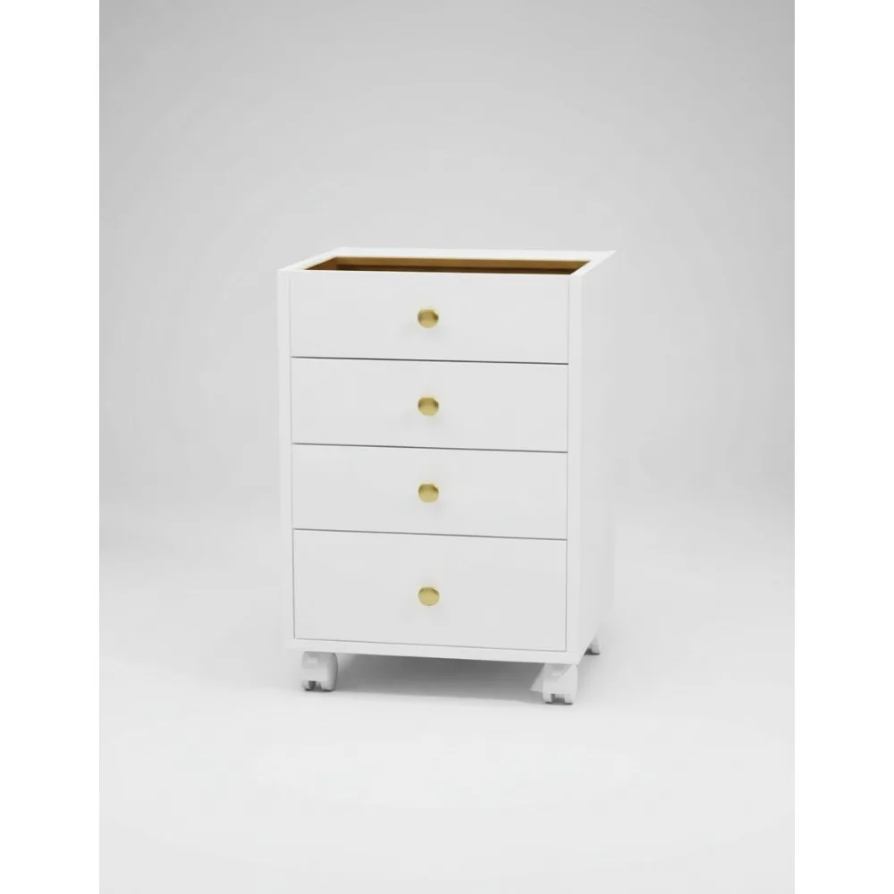 ตู้เก็บของใต้โต๊ะพร้อมลิ้นชัก 4 ชั้น ท็อปกระจก และล้อเลื่อนแบบมีกุญแจล็อค - ตู้เก็บเอกสารเคลื่อนที่สำหรับโฮมออฟฟิศและห้องทำงาน