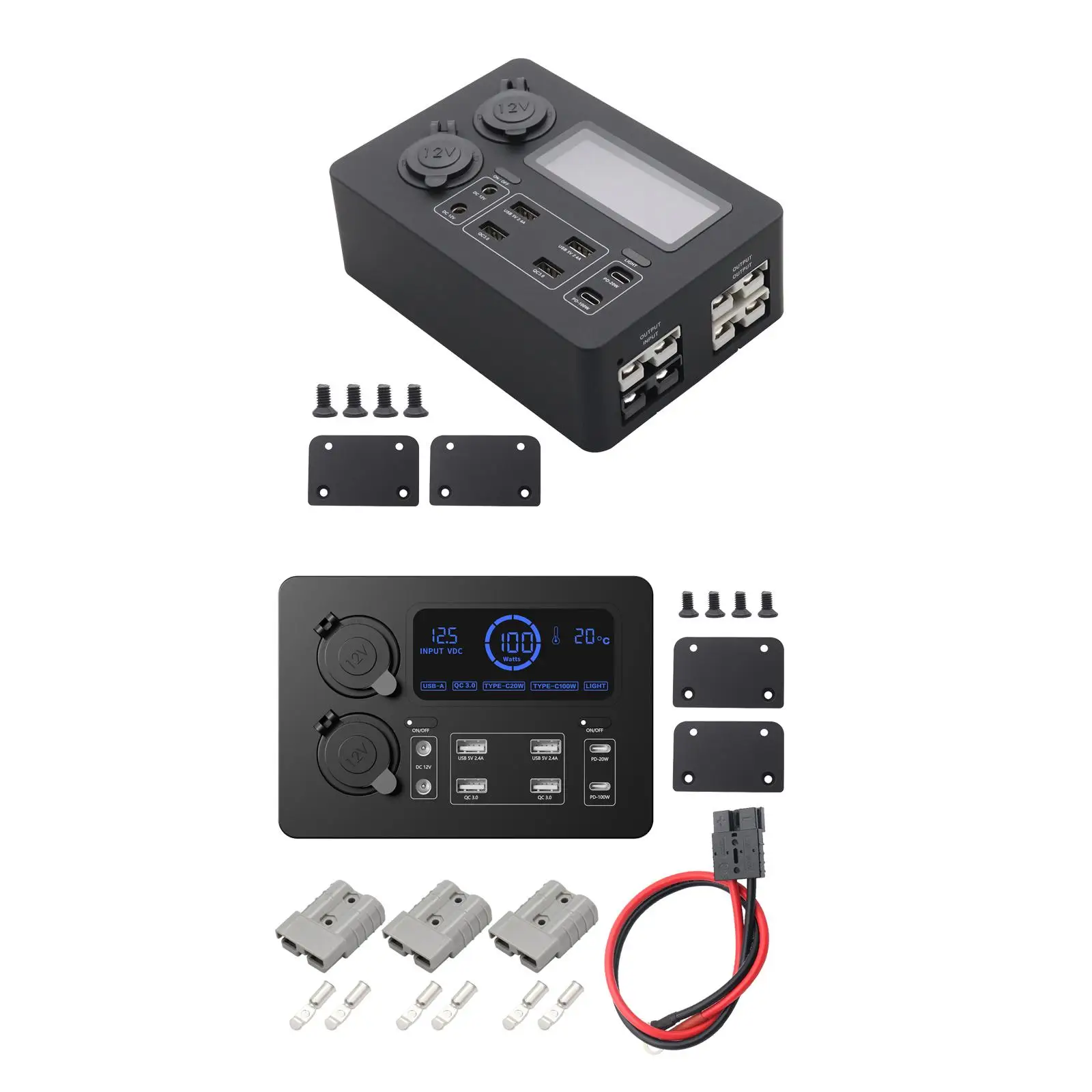12V Mini Power Supply Box QC3.0 Port with 4 x Anderson, 6 x USB & 2 x 12V Sockets for Hunting RV Camping Emergency Marine