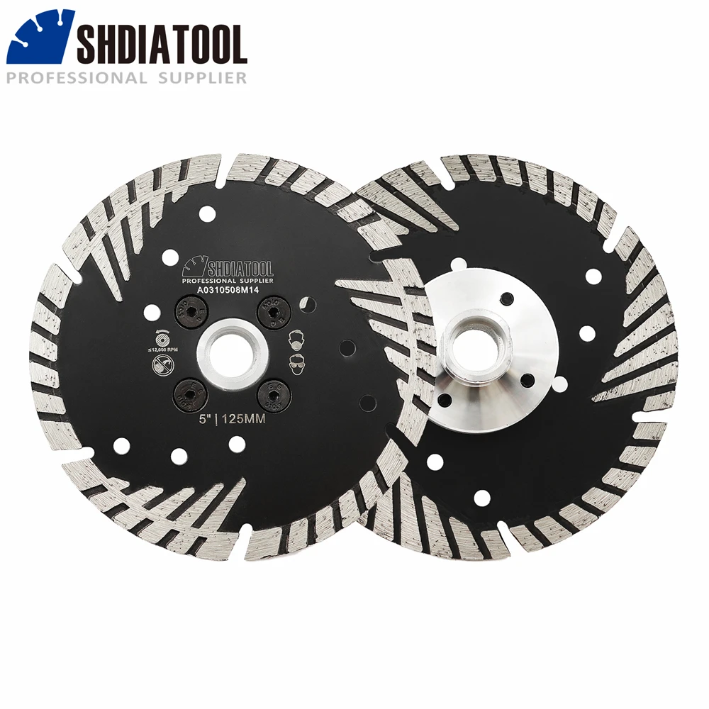 SHDIATOOL 2 Stück Turbo-Sägeblätter mit M14-Flansch, Schutzzähnen, Schneidscheibe für Marmor, Stein, Granit, Durchmesser 125 mm, Schneidplatte