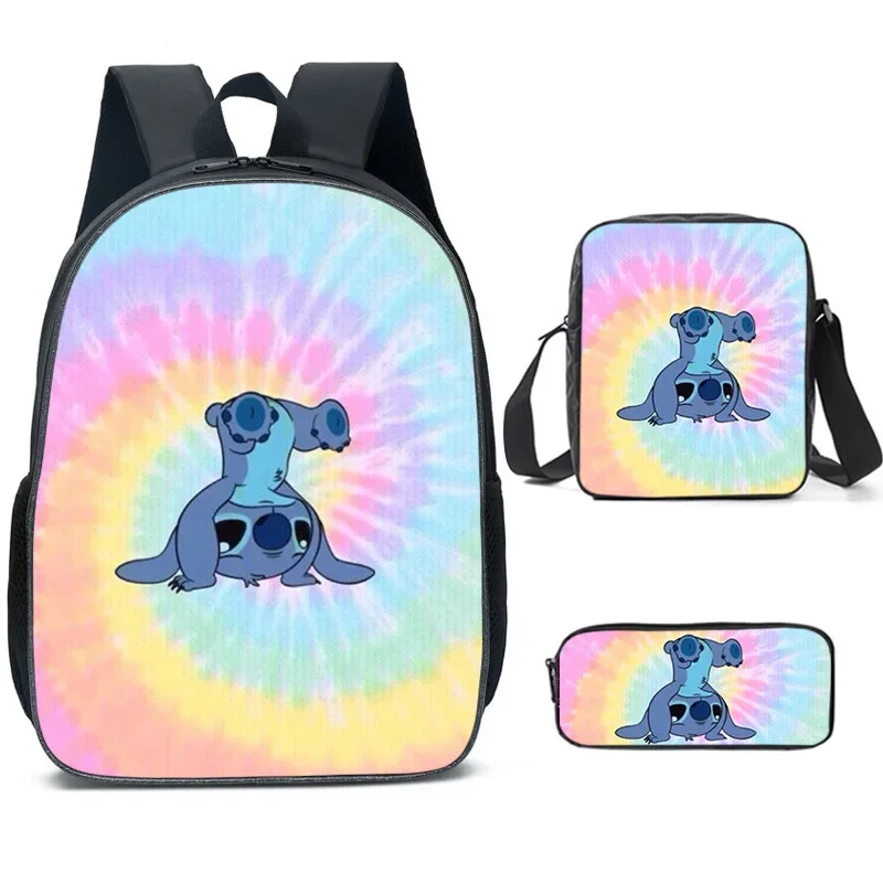 Disney Cartoon Stitch Three-piece Satchel Satchels Pen Bag in Primary School Backpack with Large Capacity and Multiple Pockets