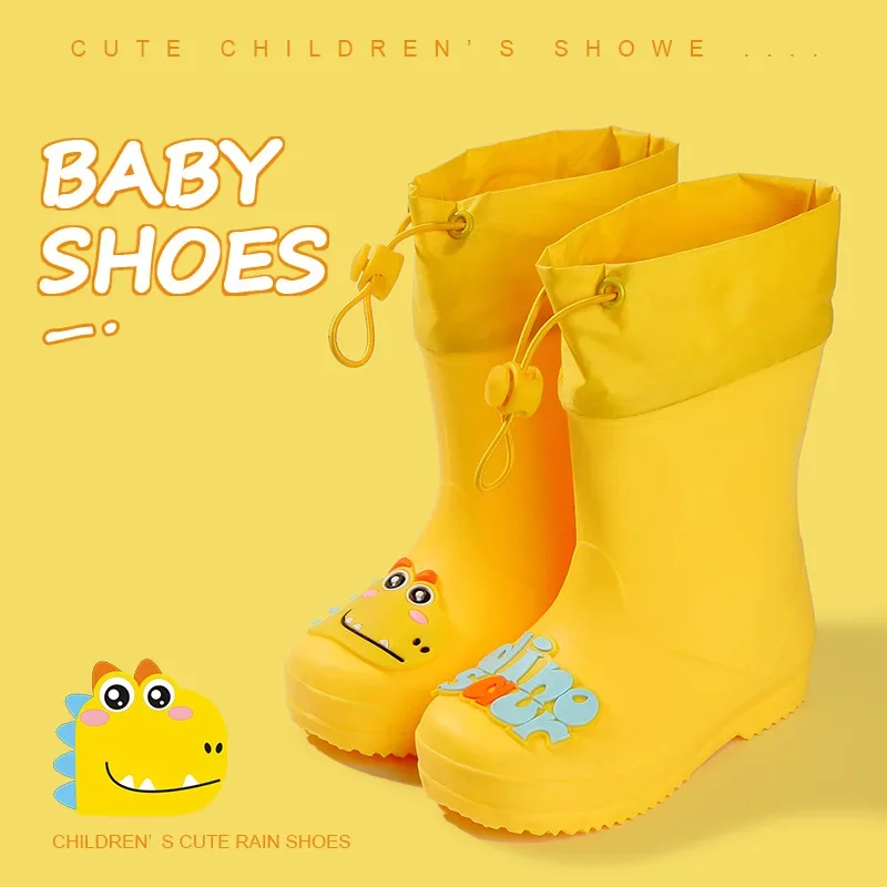 Children's Rain Boots, Anti-skid Waterproof Drawstring Shoes for Toddler Boys and Girls,  Cartoon Design Kids Rain Boots H55