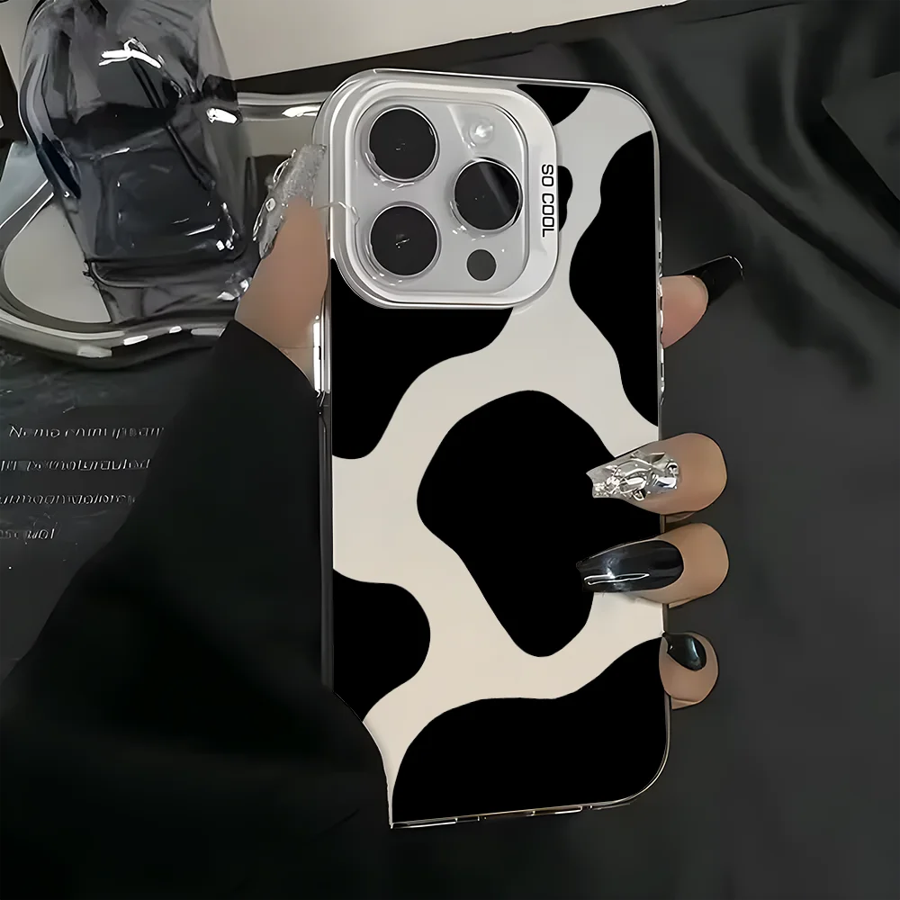 black Cow piebald Phone Case For iPhone 16 15 14 13 12 11 Pro Max White Ultra-thin Soft Candy Abrazine Funda