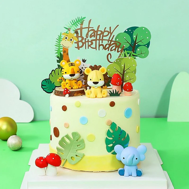 

Lion Tiger Elephant Animals Cake Topper Kid 1st Birthday Party Cake Decor Baby Shower Safari Jungle Animals Cake Decorating Kit