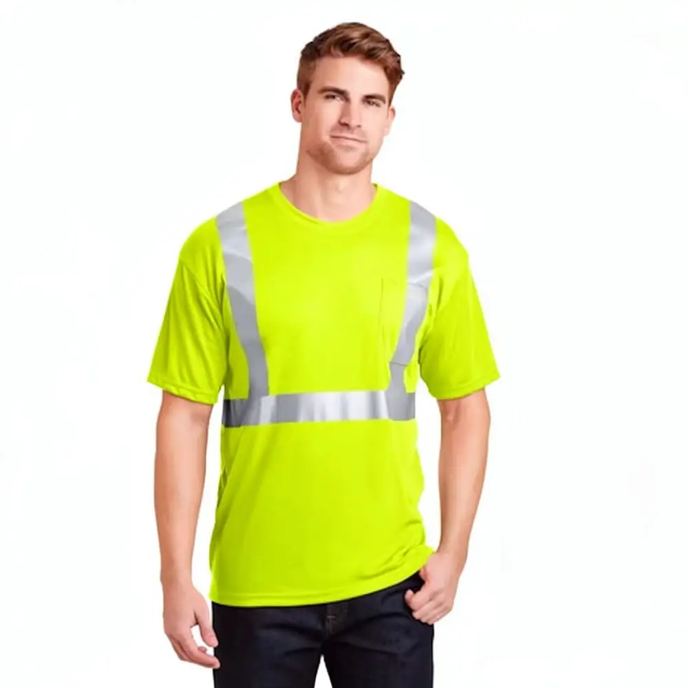 Mens Hi Vis Work T Shirt Reflective Safety Uniform Breathable Quick Dry Fabric For Road Construction Outdoor Laborer