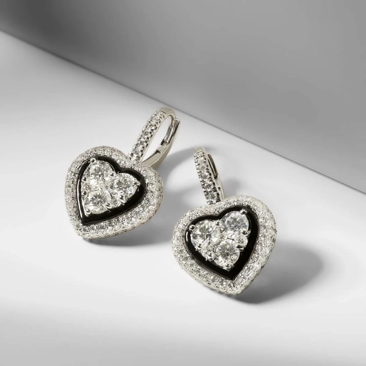 

Jewelry Sets Heart Shape Necklace/ Dangle Earrings for Women Paved Full Shiny Cubic Zircon and Black Enamel Gold Platinum Color