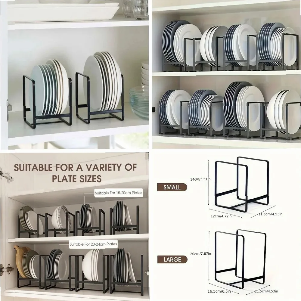 

4/2PCS Kitchen Cabinet Plate Storage Rack, Countertop Drawer Organizer with Drainage, Layered Dish Rack for Dinnerware