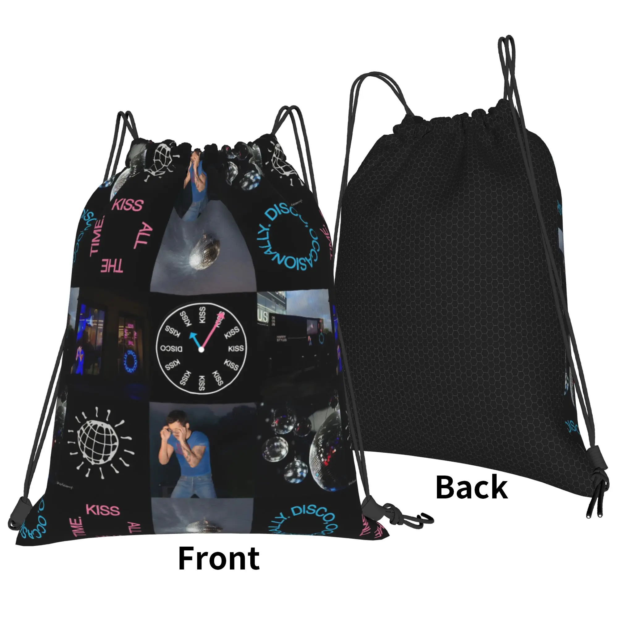 HS Album Kiss All The Time Disco Backpack Drawstring Basketball Bags Bag Harrys Music Styles String Sackpack 36cm (W) x 43cm (H)