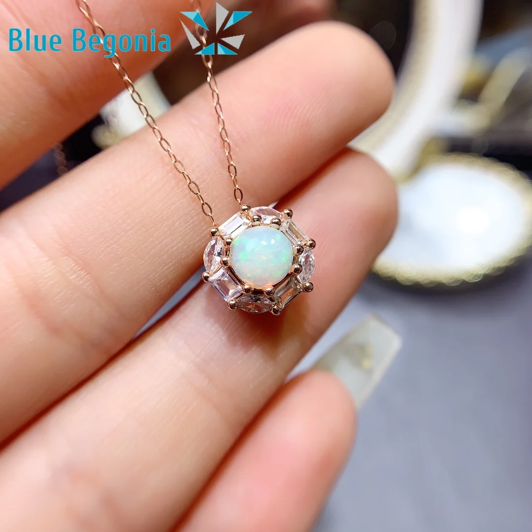 Natural Opal Pendants for Women Anniversary Gift 6MM Gemstones Necklaces 925 Sterling Silver Fine Jewelry