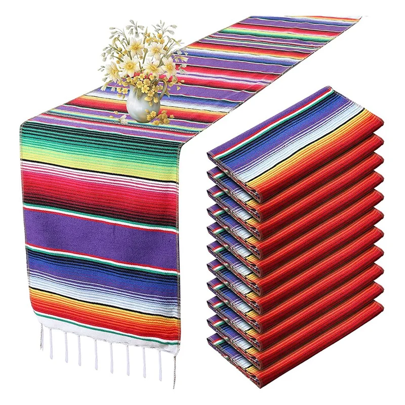 A47Z 2Pcs Mexican Table Runner 14 X 108 Inch For Mexican Party Wedding Decorations Outdoor Picnics Dining Table