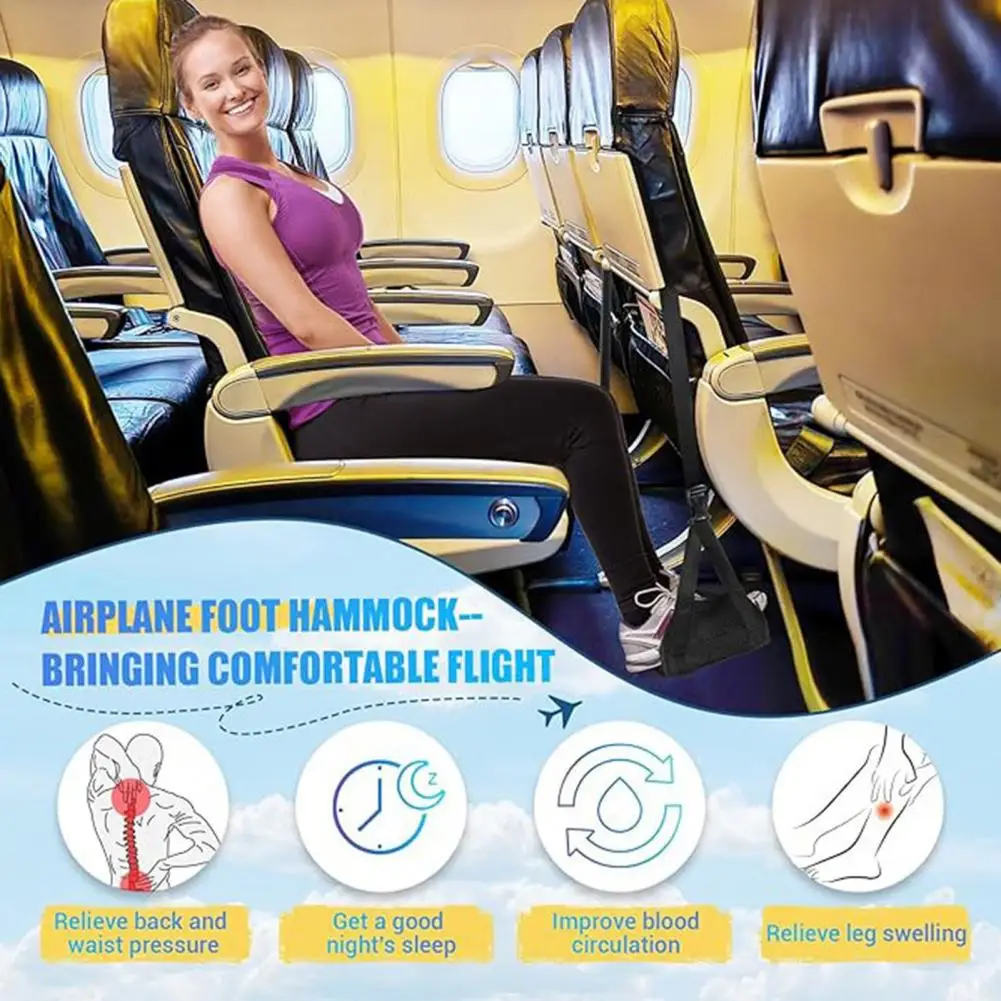 Travel Footrest Portable Airplane Foot Hammock with Extended Strap Adjustable Desk Footrest Sling 40kg Load-capacity Travel