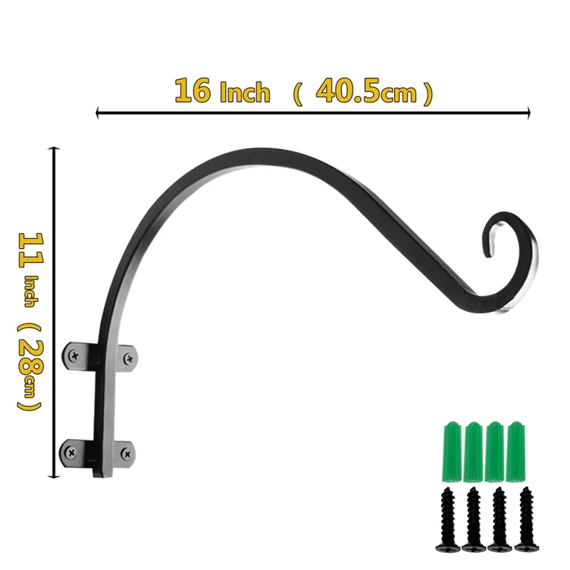 PORK-2PCS دعامة نباتية معلقة شديدة التحمل، دعامة تعليق منحنية على الحائط مقاس 16 بوصة لتعليق سلة الزهور، وحدة تغذية الطيور