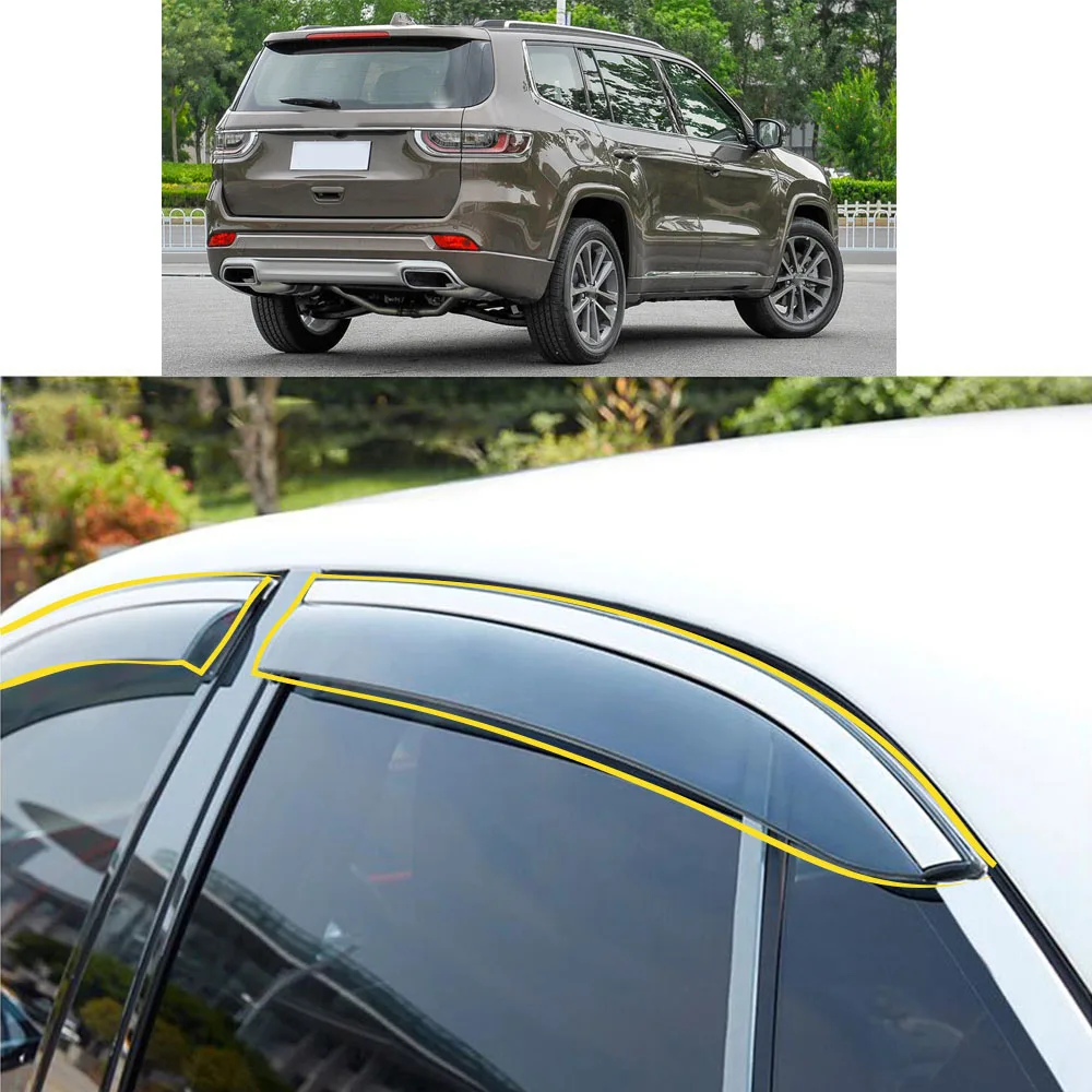 Car Body Styling Sticker Plastic Window Glass Wind Visor Rain/Sun Guard Vent Parts For Jeep Grand Commander 2018 2019 2020 2021