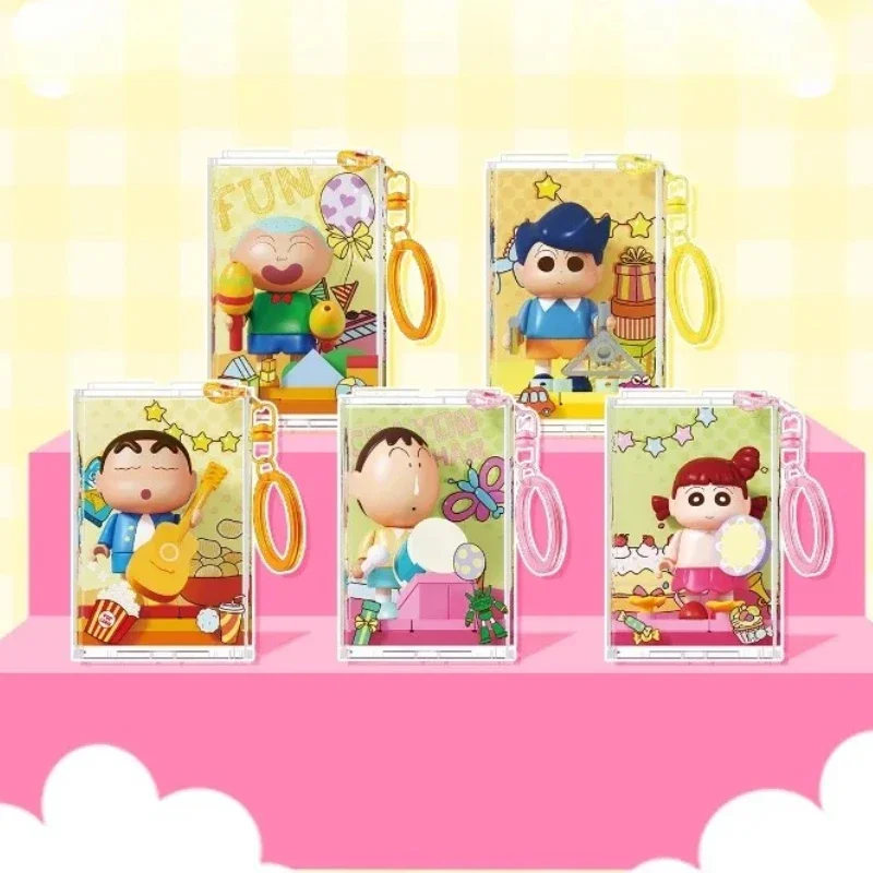 

New AREAX Brick Zone Building Blocks Crayon Shin-chan Keychain Toy Performance Show Portable Blind Box Gift Cartoon Pattern