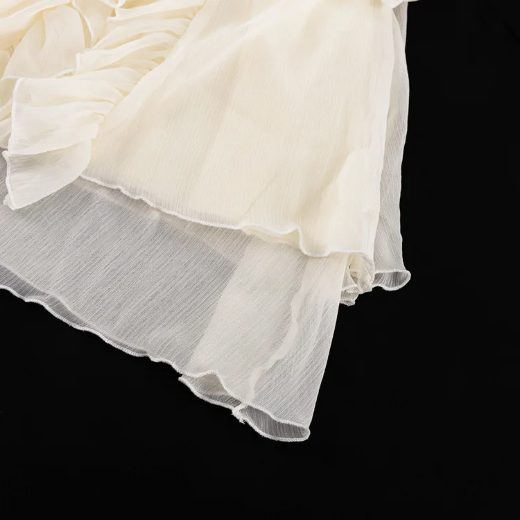 Em camadas babados mini vestidos moda o pescoço mangas completas cintura alta vestido curto vestidos chique senhora elegante vestido de festa à noite