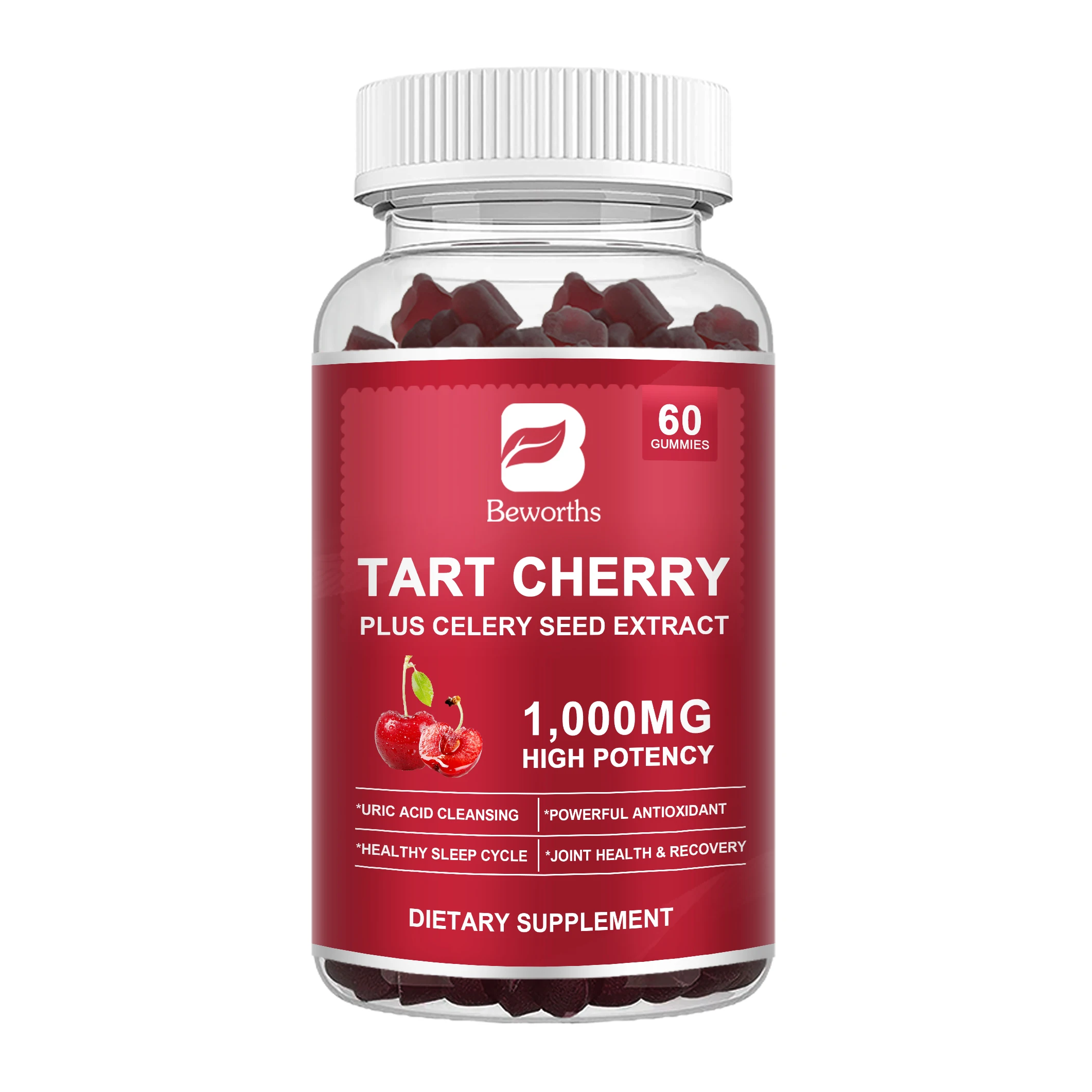 

BEWORTHS Celery Seed Tart Cherry Gummies Uric Acid Cleansing Uric Acid Support Recovery Vegetarians Healthy Sleep Cycle